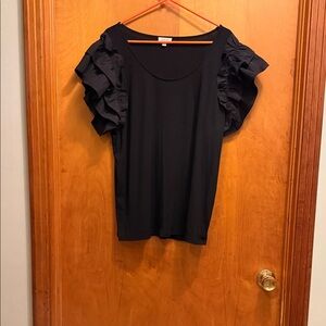 Black Ruffled Sleeve Women's Top
